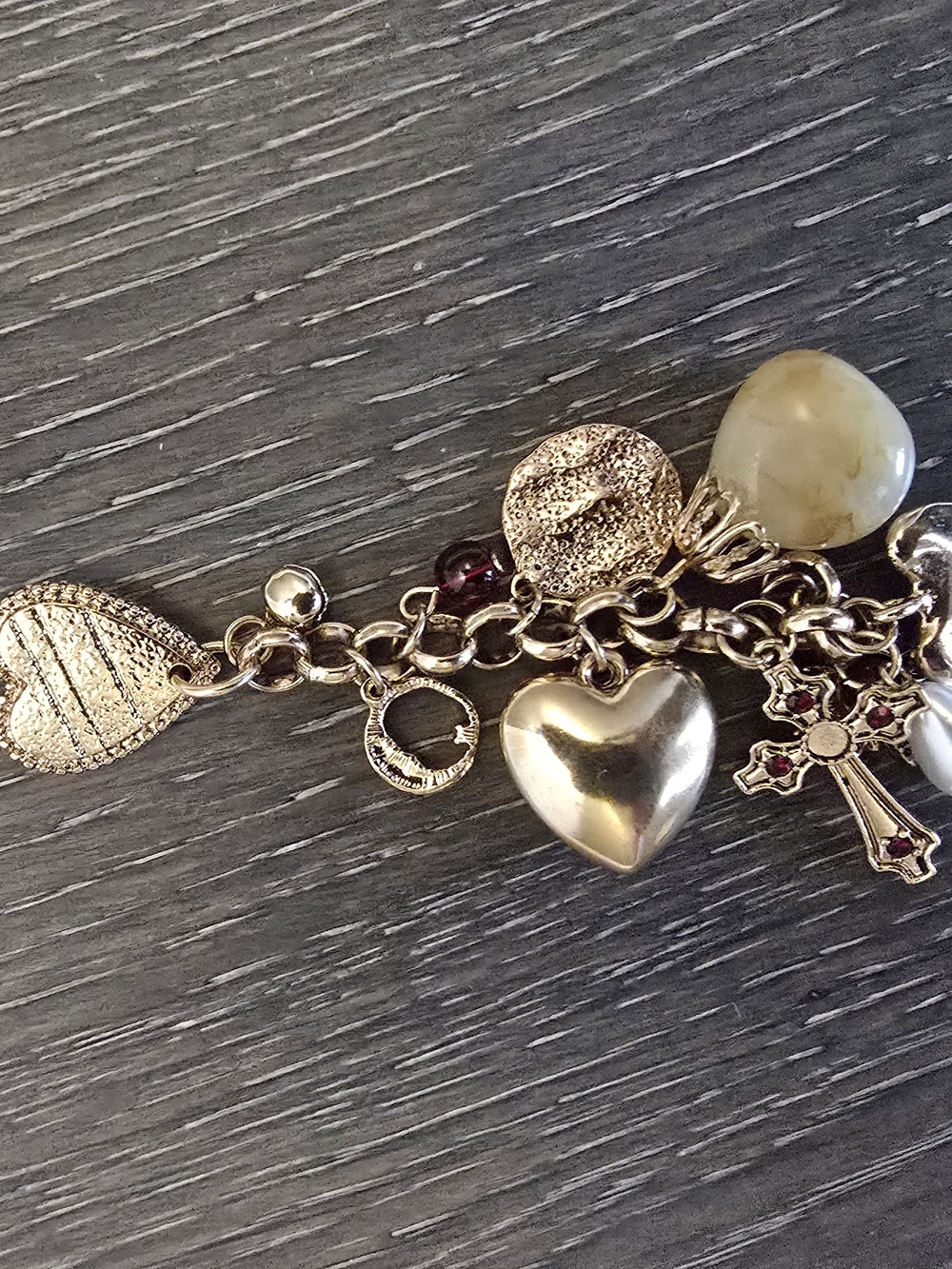 Free People Gold-Tone Heart & Charm 3 Layer necklace with Cross and Gem Accents